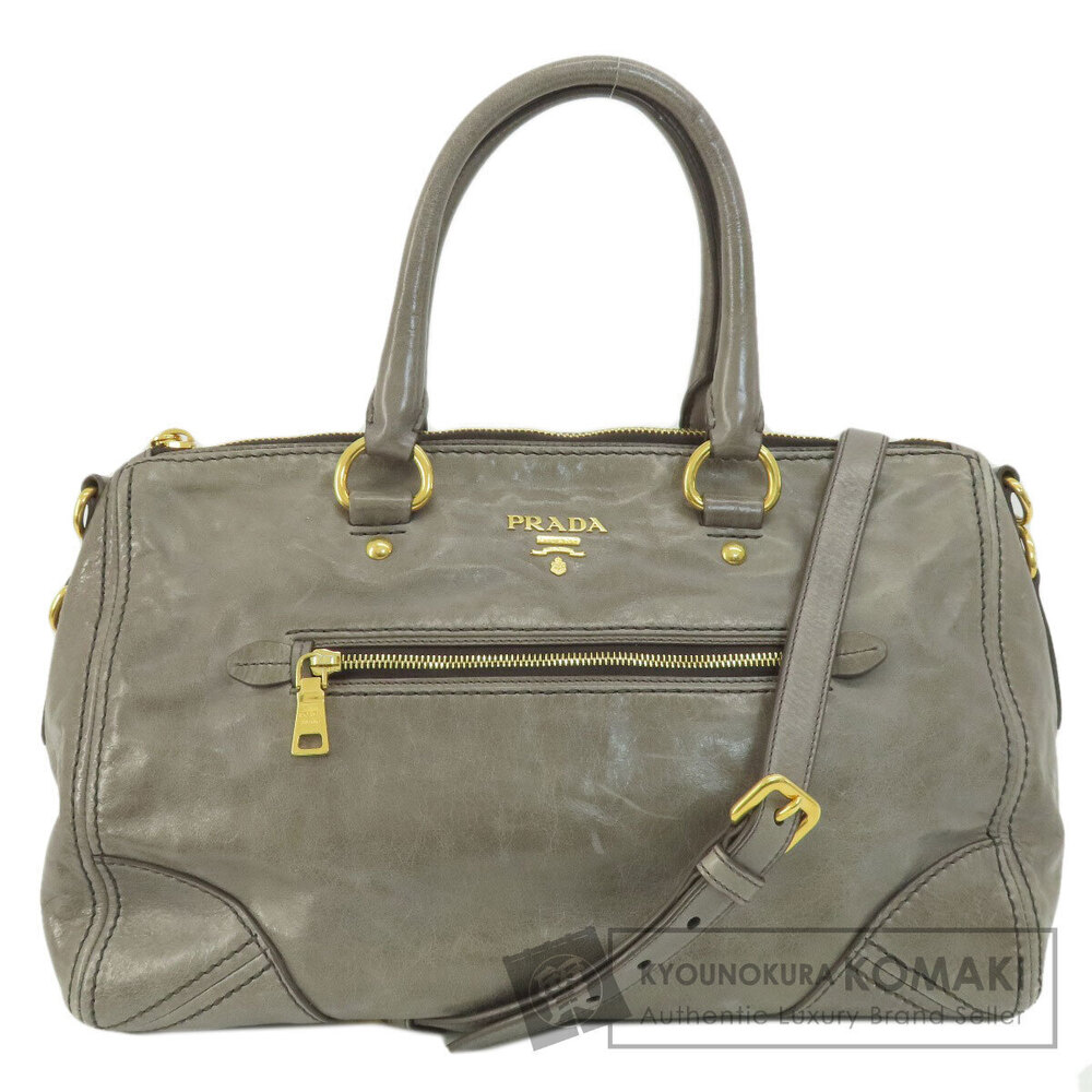 Prada Vitello Shine Bauletto 2Way handbag gray leather